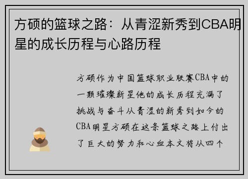 方硕的篮球之路：从青涩新秀到CBA明星的成长历程与心路历程